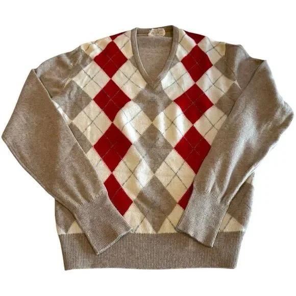 Vintage Berk V Neck Argyle Sweater 100% Lambswool Made in Scotland Sz 44 Bust - Picture 3 of 11